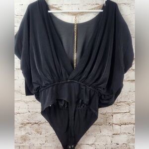 Forever 21 Black Bodysuit with Gold Chain Detail